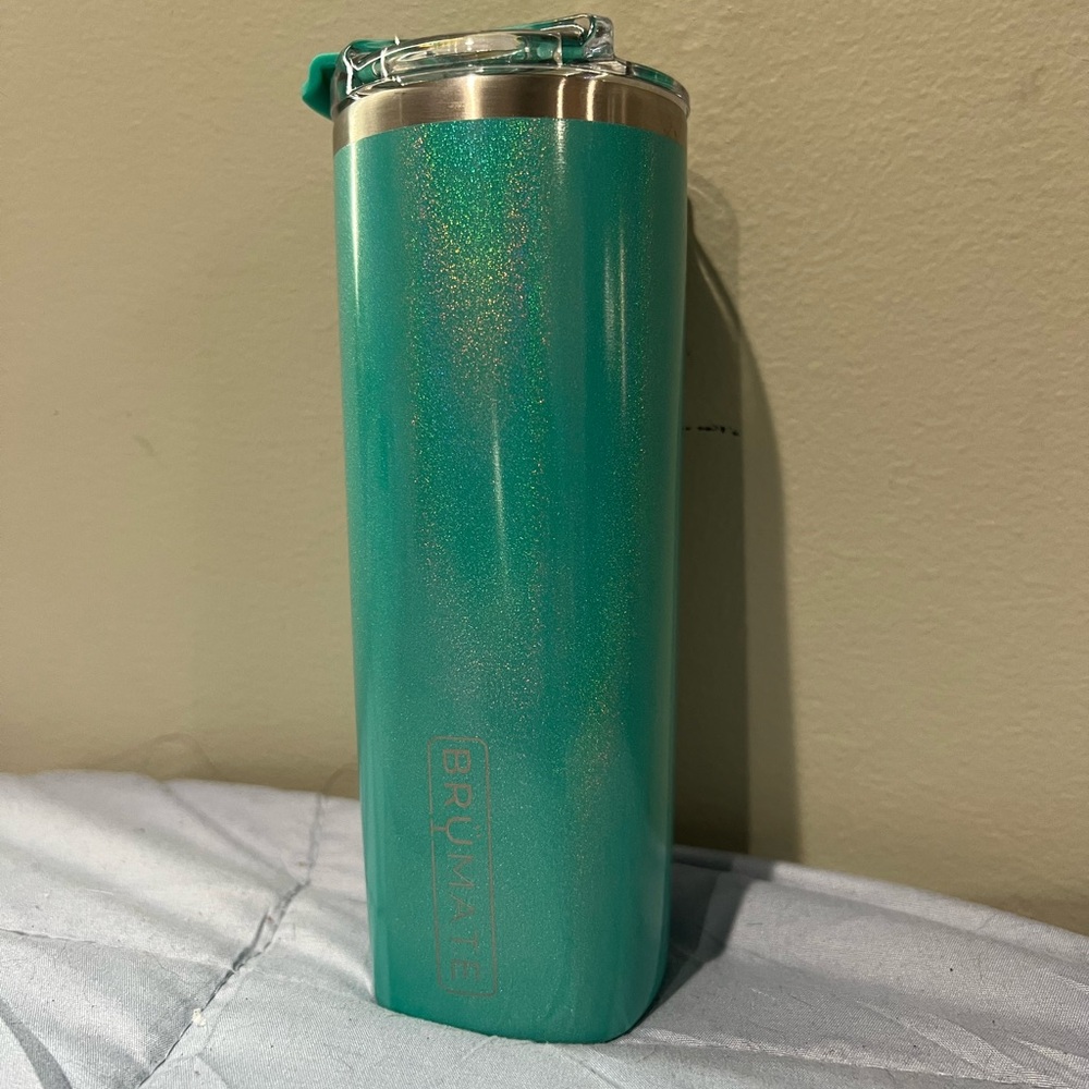 Brumate Glitter Peacock Teal Skinny Tumbler 12oz